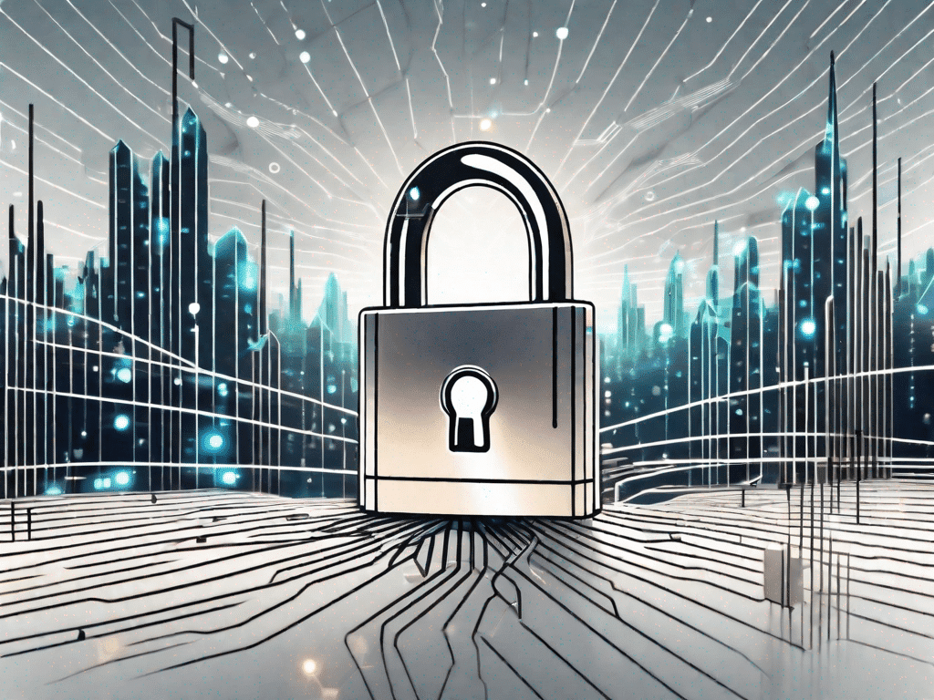 A digital padlock that is half open with binary code flowing out