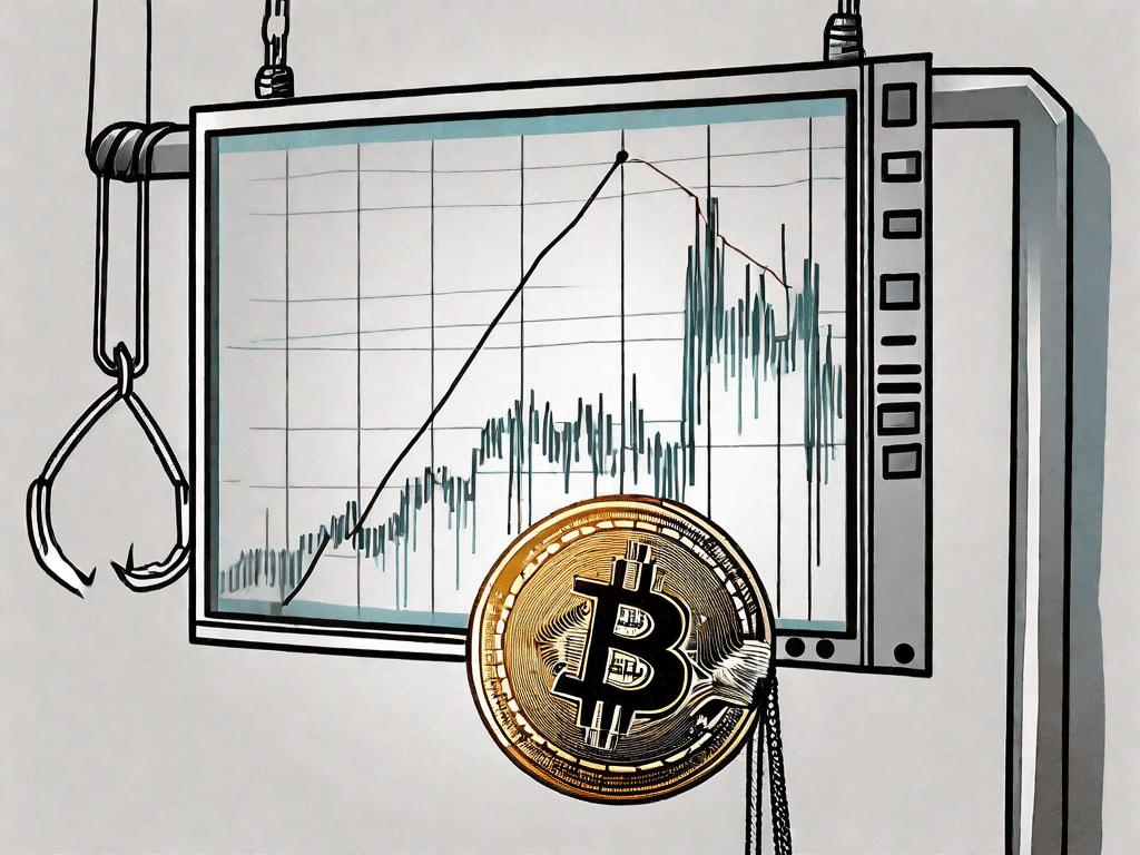 Биткойн-монета на рыболовном крючке