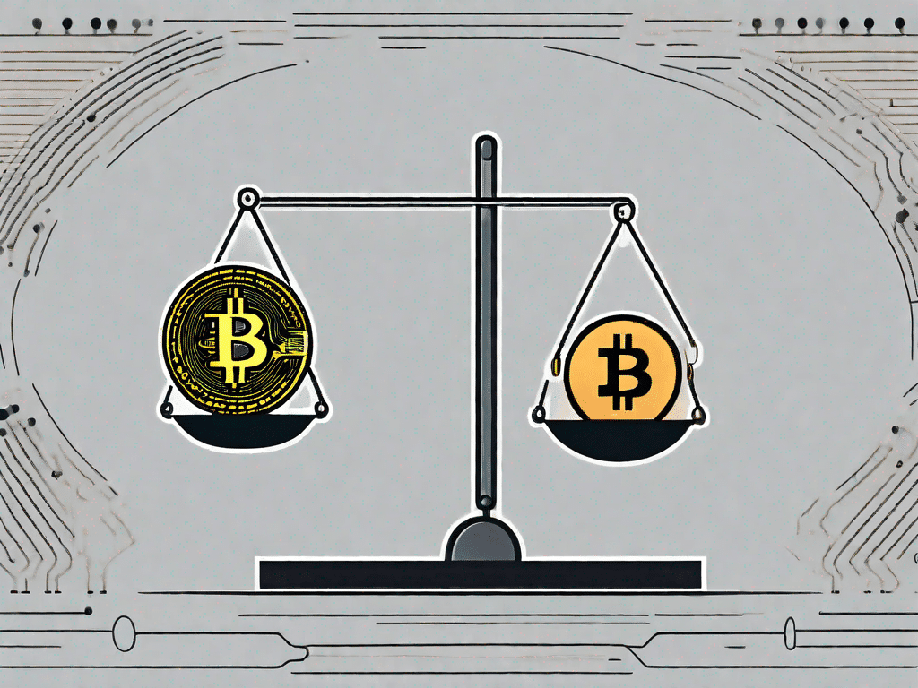 A balanced scale with a bitcoin on one side and a question mark on the other