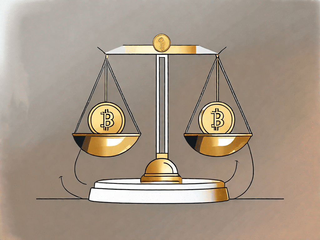 Una bilancia equilibrata con un punto interrogativo da un lato e una moneta d'oro lucida dall'altro