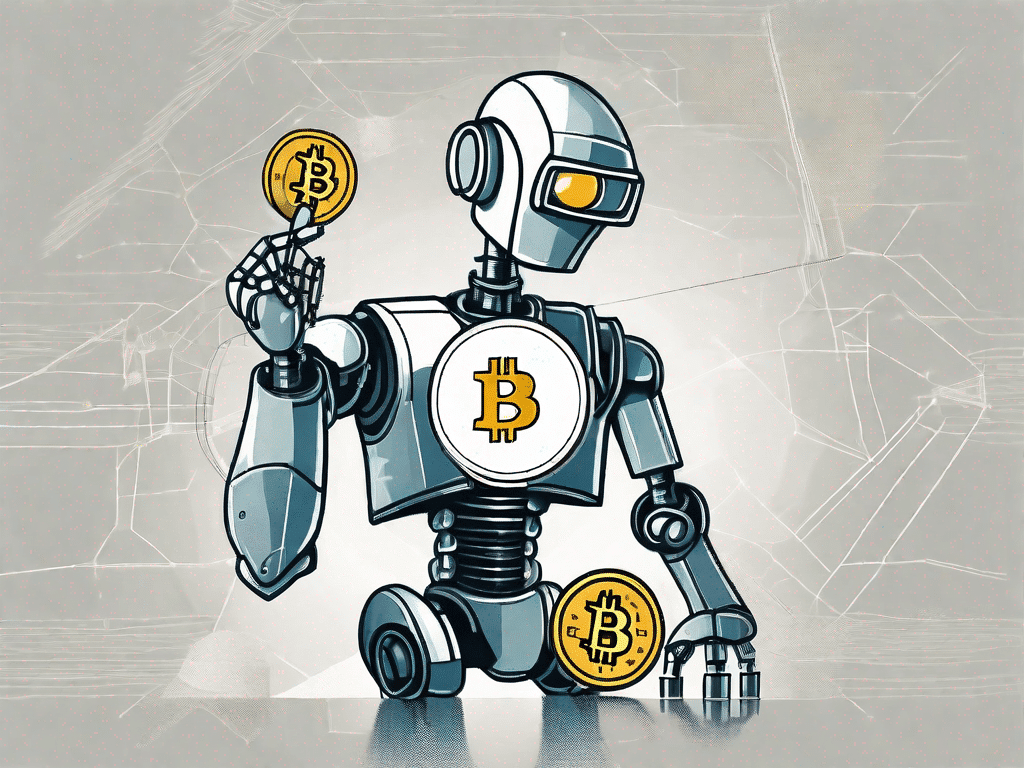 Büyüteçle bitcoin sembolünü inceleyen bir robot
